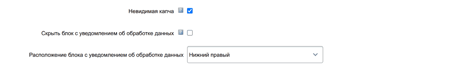 Настройки при включённой невидимой капче